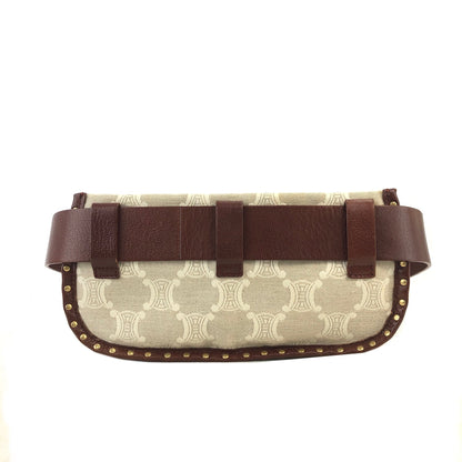 CELINE Paris Macadam 帆布皮革肩背包斜背包米色復古 xc3b36 