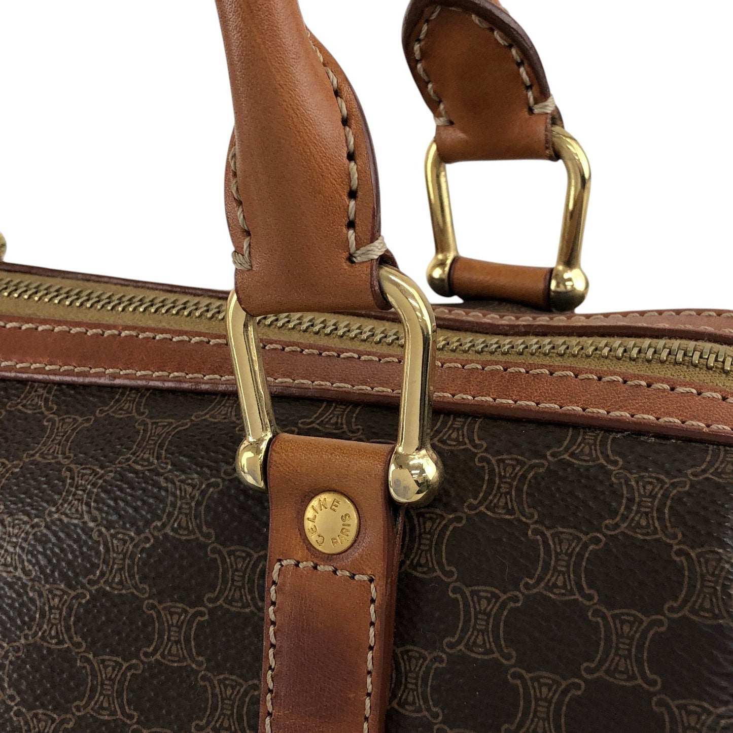 CELINE Macadam Blason Handbag Boston bag Brown Vintage ikwctp