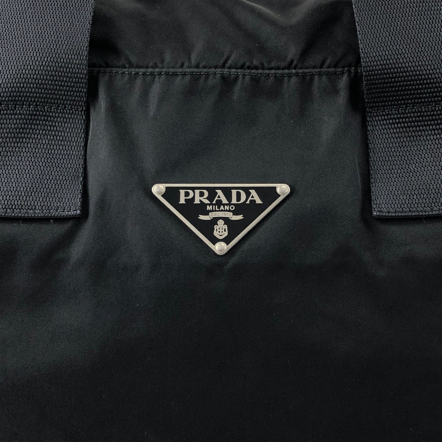 PRADA Tessuto Triangle Logo Handbag Boston bag Black Vintage ycwtum