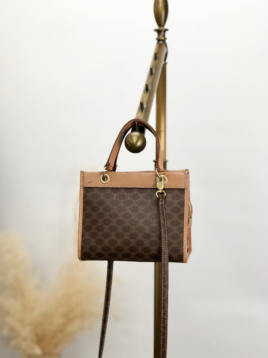 CELINE Macadam Two-way Handbag Shoulder bag Brown Vintage 85it3e