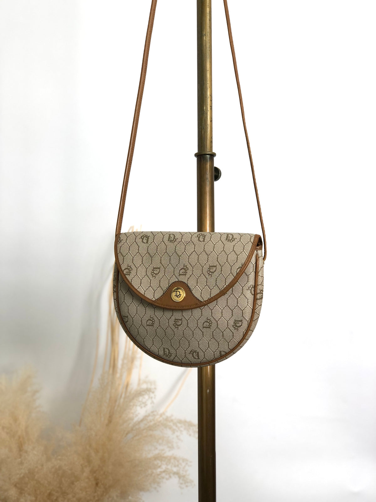 Christian Dior Honeycomb Pattern Shoulder bag Beige Vintage 6kz754 