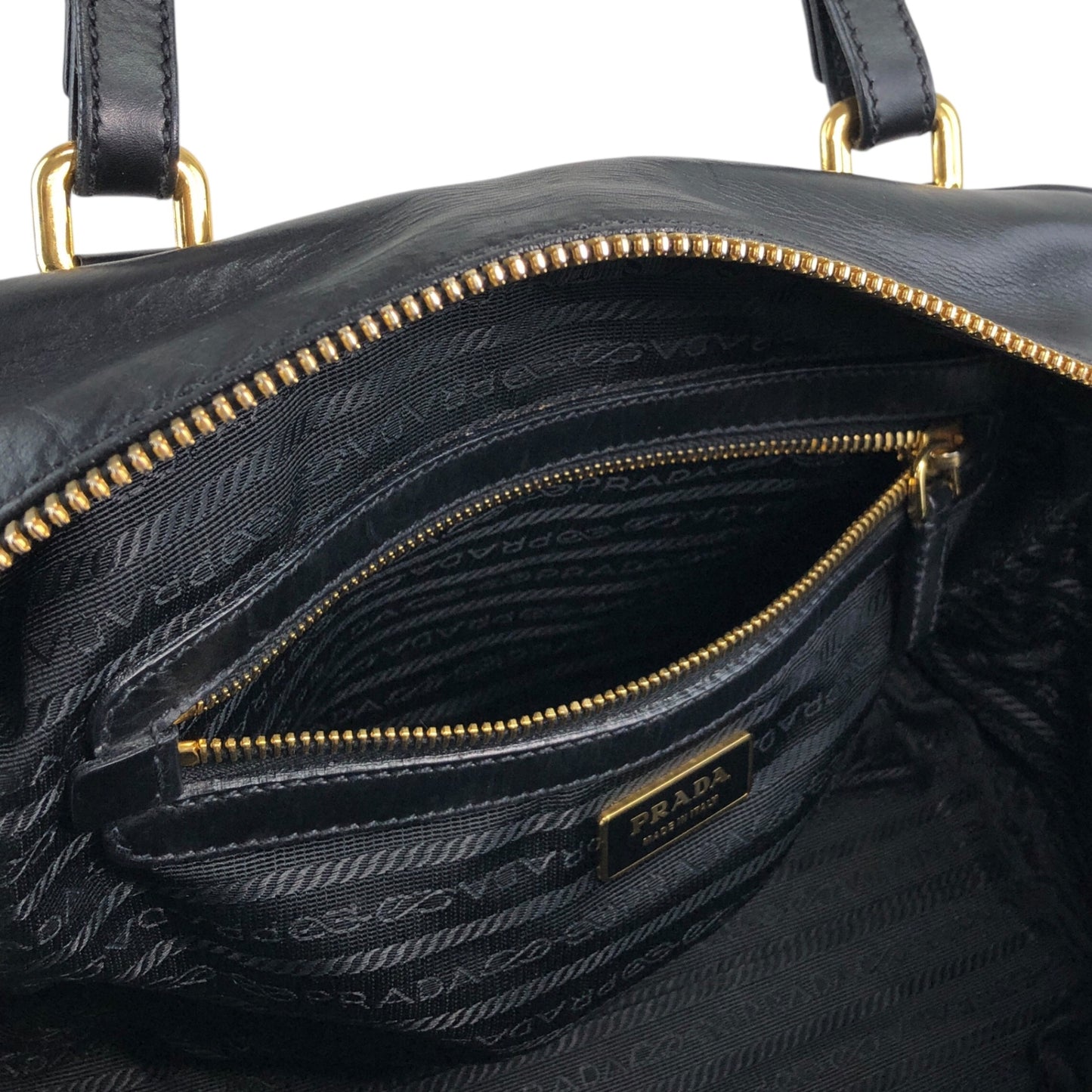 PRADA Logo Embossed Handbag Boston bag Black Vintage nfyku6