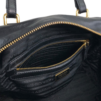 PRADA Logo Embossed Handbag Boston bag Black Vintage nfyku6