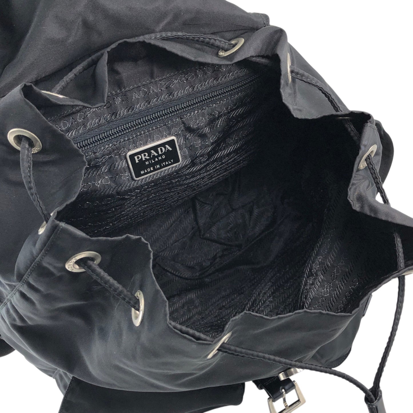 PRADA Tessuto Triangle Logo Double Pocket Backpack Black Vintage e8i3ab