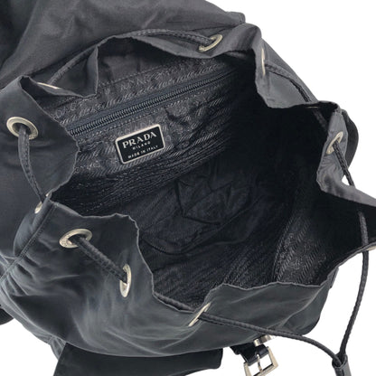 PRADA Tessuto Triangle Logo Double Pocket Backpack Black Vintage e8i3ab
