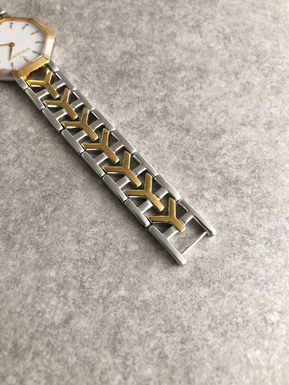 Yves Saint Laurent YSL Logo Quartz Watch Silver×Gold Vintage paum2s