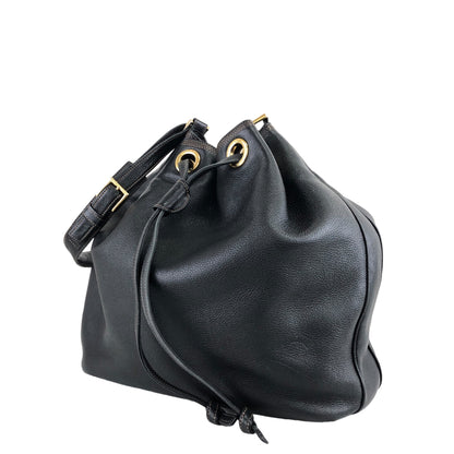 LOEWE Anagram Drawstring Shoulder bag Black Vintage xem44m