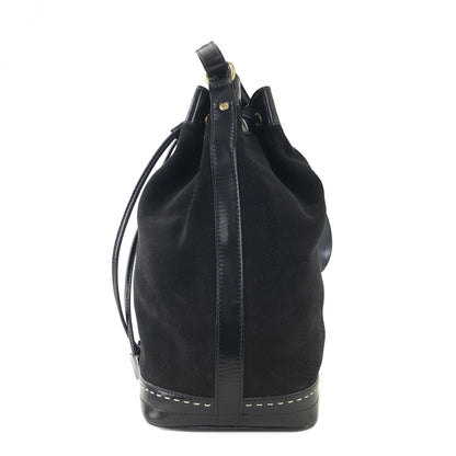 CELINE Gancini  Suede Leather Drawstring Shoulder bag Black Vintage swuscx