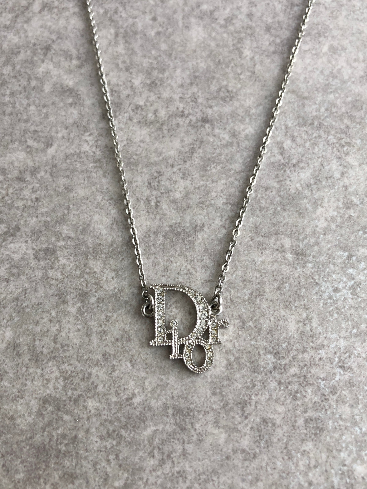 Christian Dior Logo Motif Necklace Silver Vintage 4pcr23