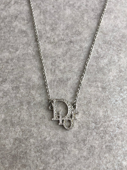 Christian Dior Logo Motif Necklace Silver Vintage 4pcr23