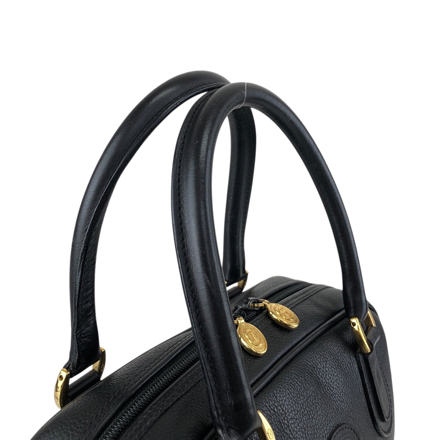 GUCCI Logo Embossed Handbag Black Vintage anpyxi