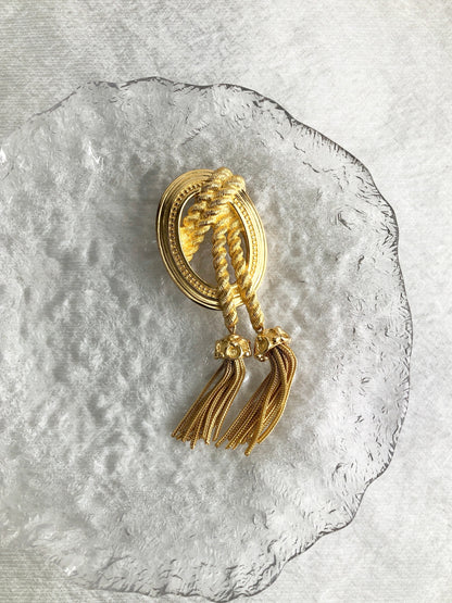 Christian Dior Tassel Motif Brooch Gold Vintage 8f3fvz