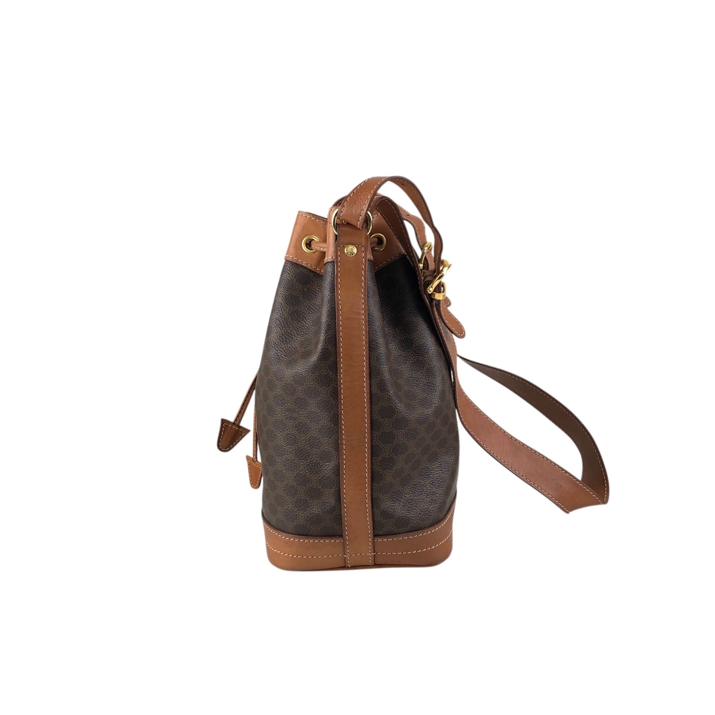 CELINE Macadam Blason Drawstring Shoulder bag Brown Vintage y4ma84