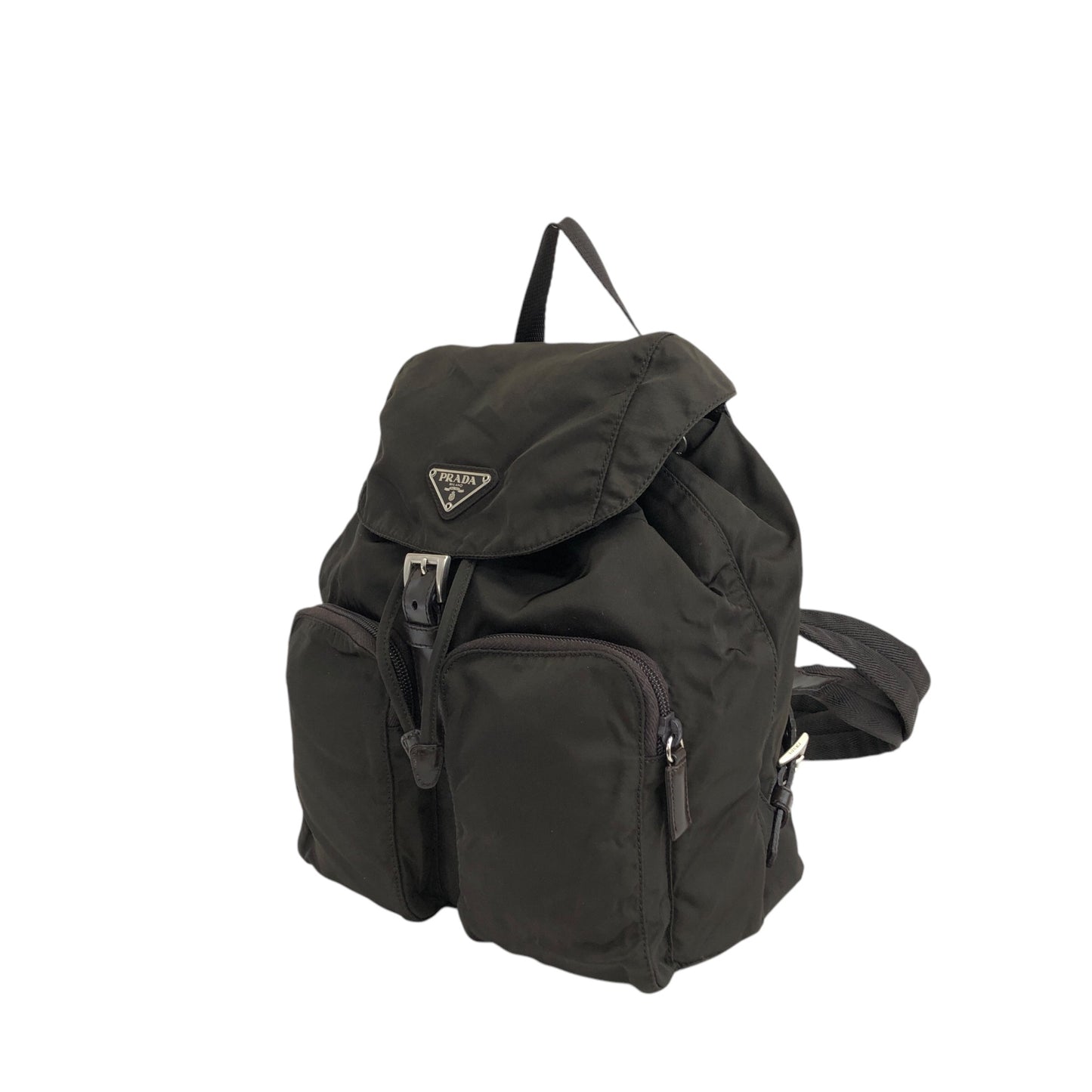PRADA Triangle Logo Double Pocket Backpack Brown Vintage 65znig