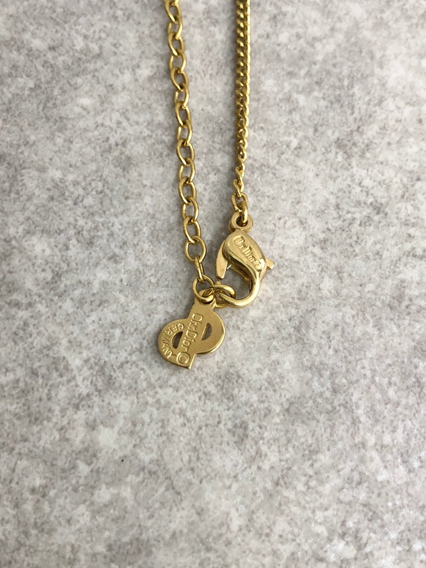 Christian Dior CD Logo Rhinestone Necklace Gold×Black Vintage iufg6r