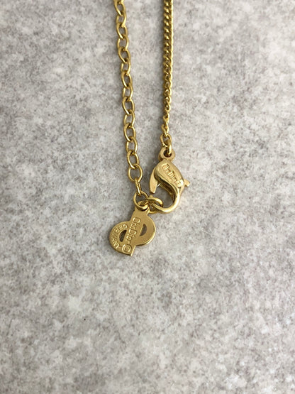 Christian Dior CD Logo Rhinestone Necklace Gold×Black Vintage iufg6r