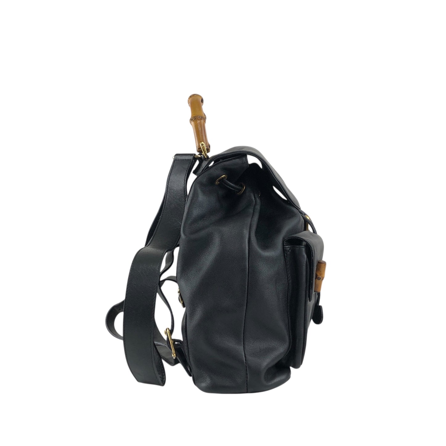 GUCCI Bamboo Front Buckle Backpack Black Vintage gaic2f
