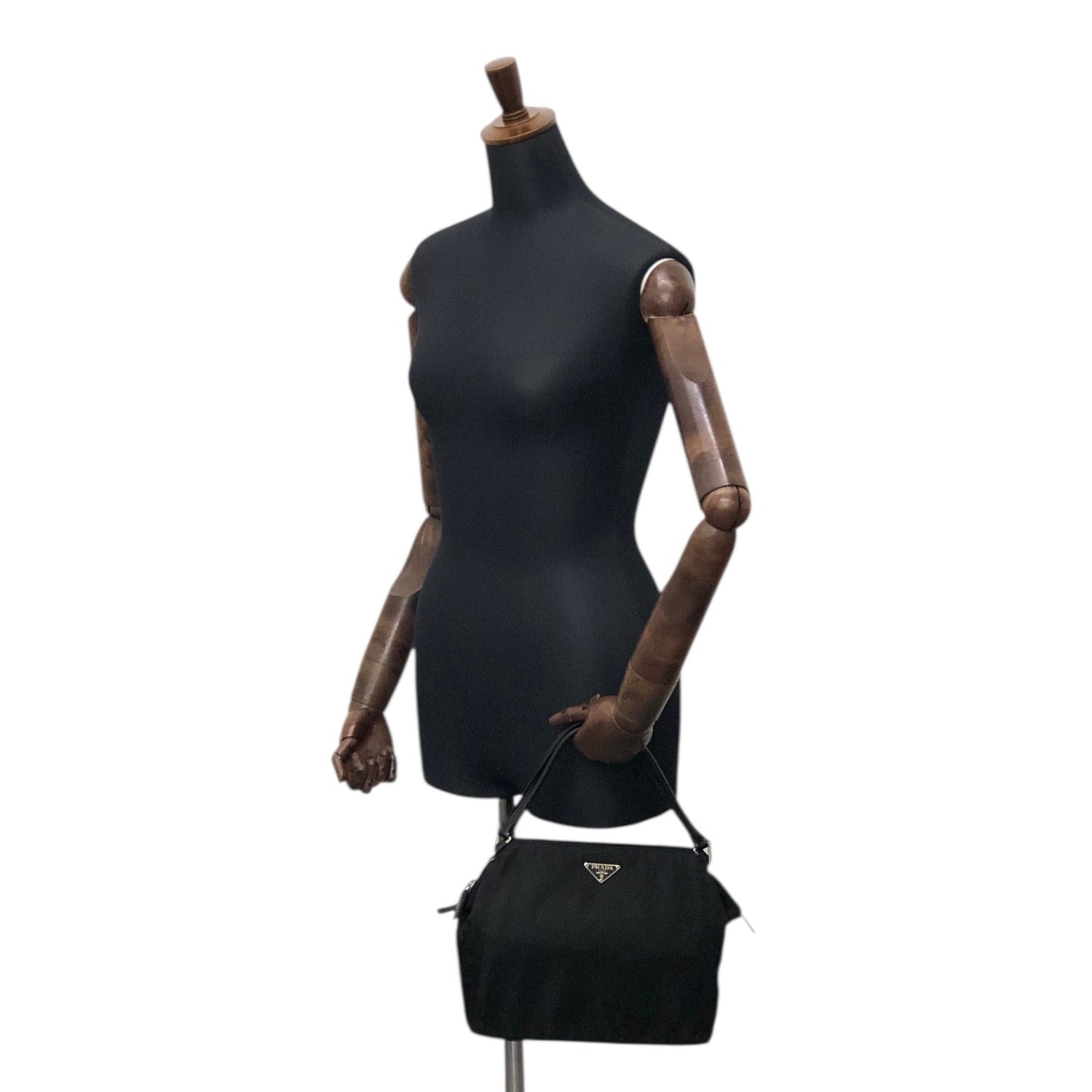 PRADA Tessuto Triangle Logo Handbag Black Vintage 4hjz48