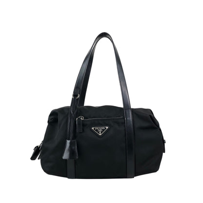 PRADA Tessuto Triangle Logo Small Boston bag Handbag Black Vintage pde7em