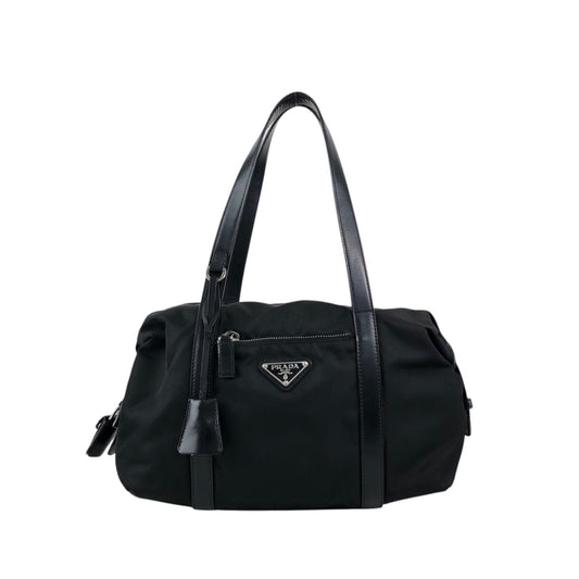 PRADA Tessuto Triangle Logo Small Boston bag Handbag Black Vintage pde7em