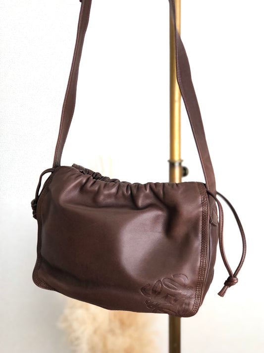 LOEWE Anagram Drawstring Shoulder bag Brown Vintage pykteg