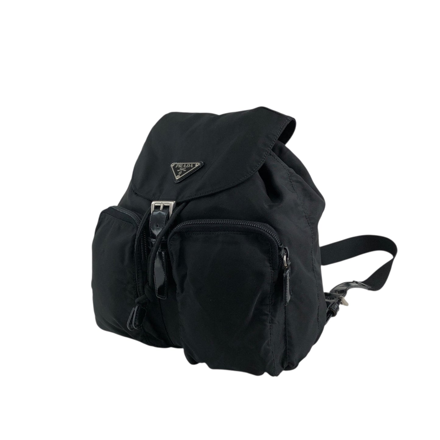 PRADA Tessuto Triangle Logo Double Pocket Backpack Black Vintage msvumv