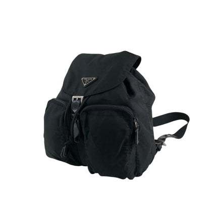 PRADA Tessuto Triangle Logo Double Pocket Backpack Black Vintage msvumv