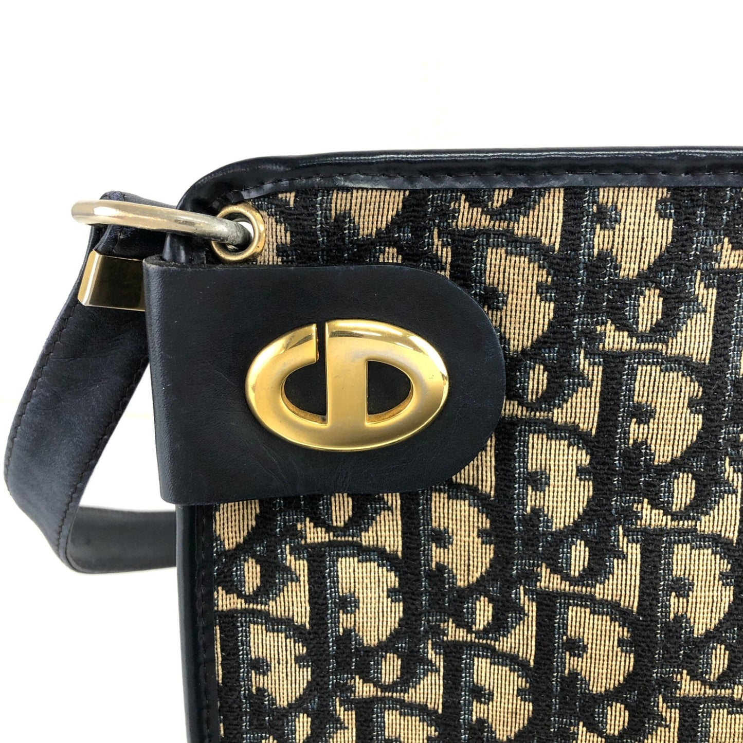 Christian Dior Trotter CD Logo Jacquard Leather Shoulder bag Navy Vintage c35cce