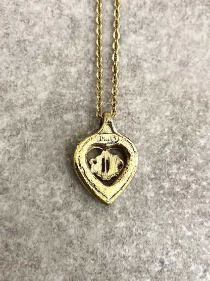 Christian Dior Logo Heart Motif Rhinestone Necklace Gold Vintage hm6ntz