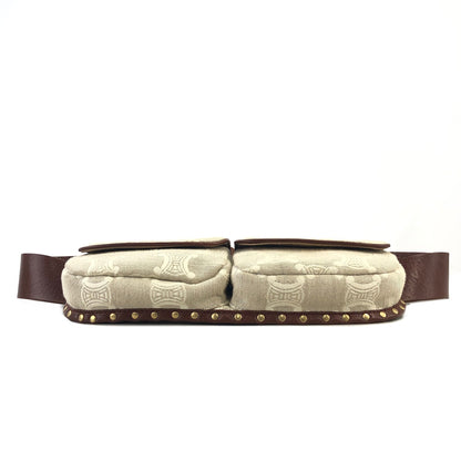 CELINE Paris Macadam 帆布皮革肩背包斜背包米色復古 xc3b36 