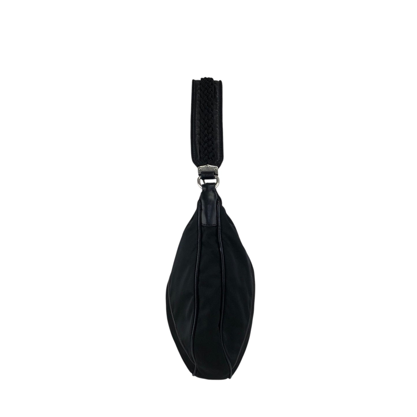 PRADA Tessuto Triangle Logo Shoulder bag Hobobag Black Vintage hub83u