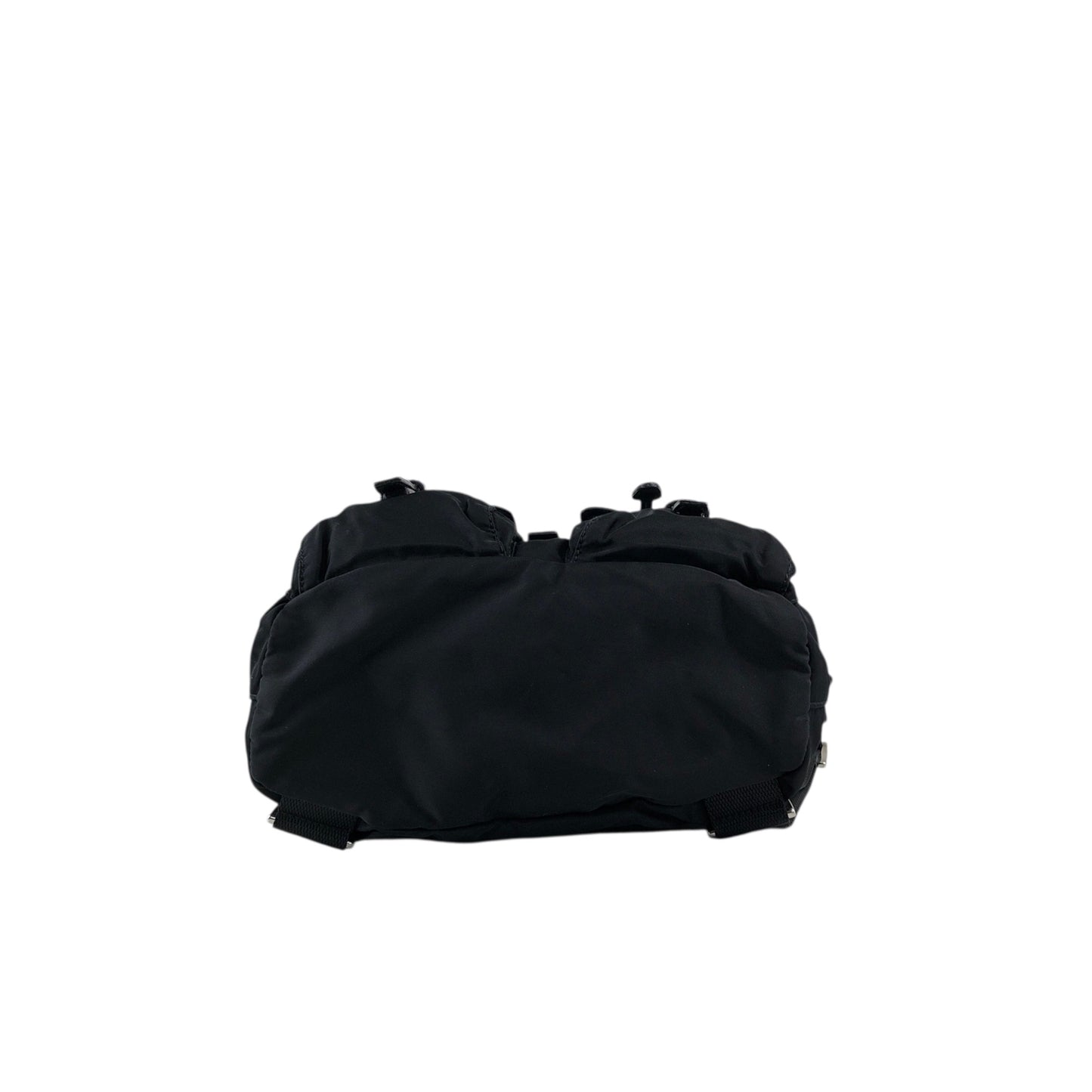 PRADA Tessuto Triangle Logo Double Pocket Backpack Black Vintage 5emm2a