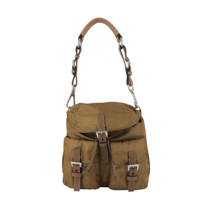 PRADA Tessuto Triangle Logo Double Pocket Handbag Shoulder bag Beige Vintage cgzz8n
