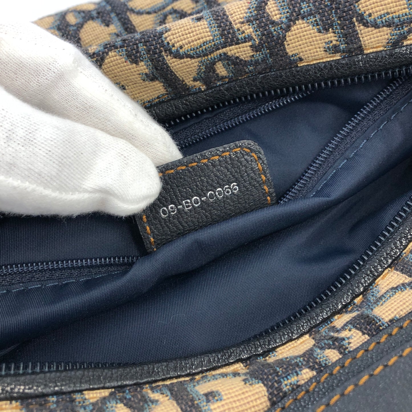 Christian Dior Trotter Jacquard Leather Shoulder bag Hobobag Navy Vintage wte43h