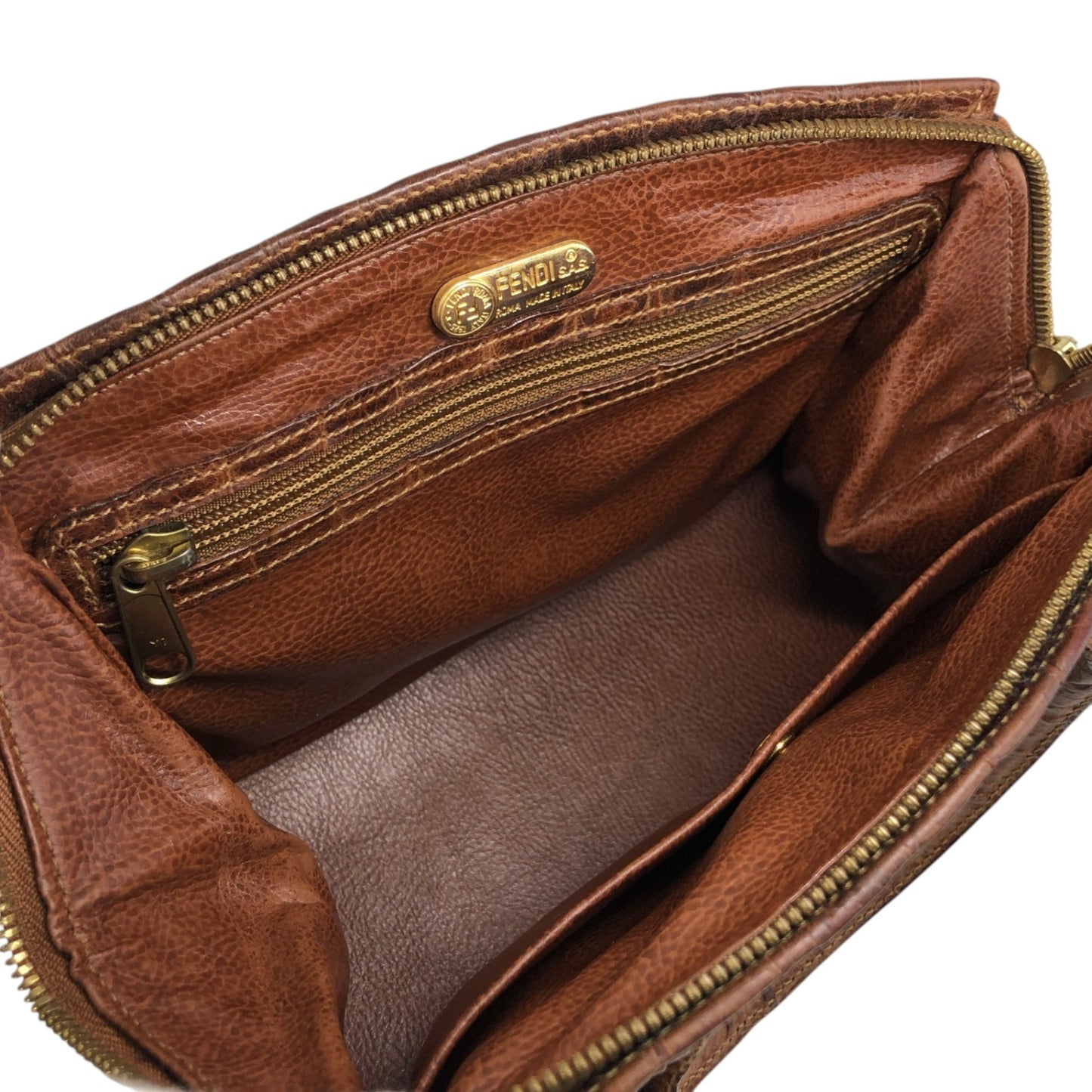 FENDI Logo Two-way Handbag Shoulder bag Beige Vintage apxrfn
