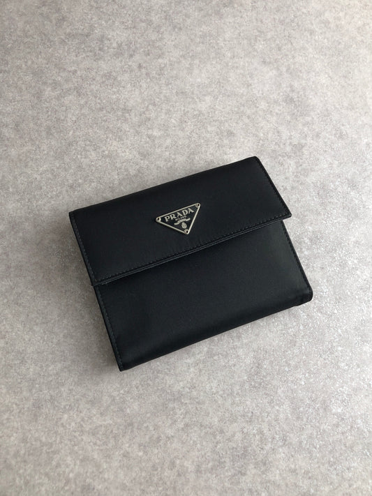 PRADA Triangle Logo Folded Wallet Black Vintage s2heh6