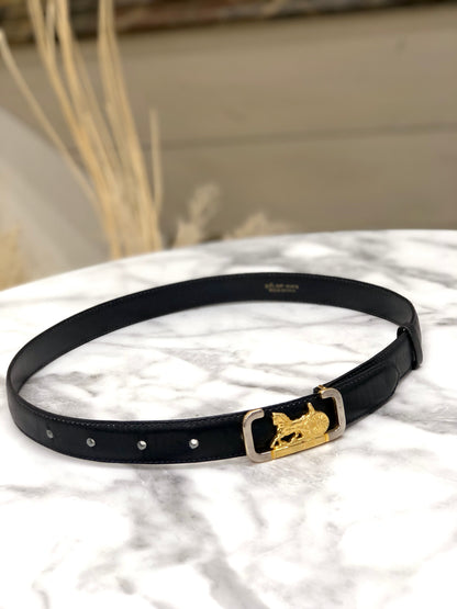 CELINE Horse Carriage Leather Belt Navy Vintage zmr5za