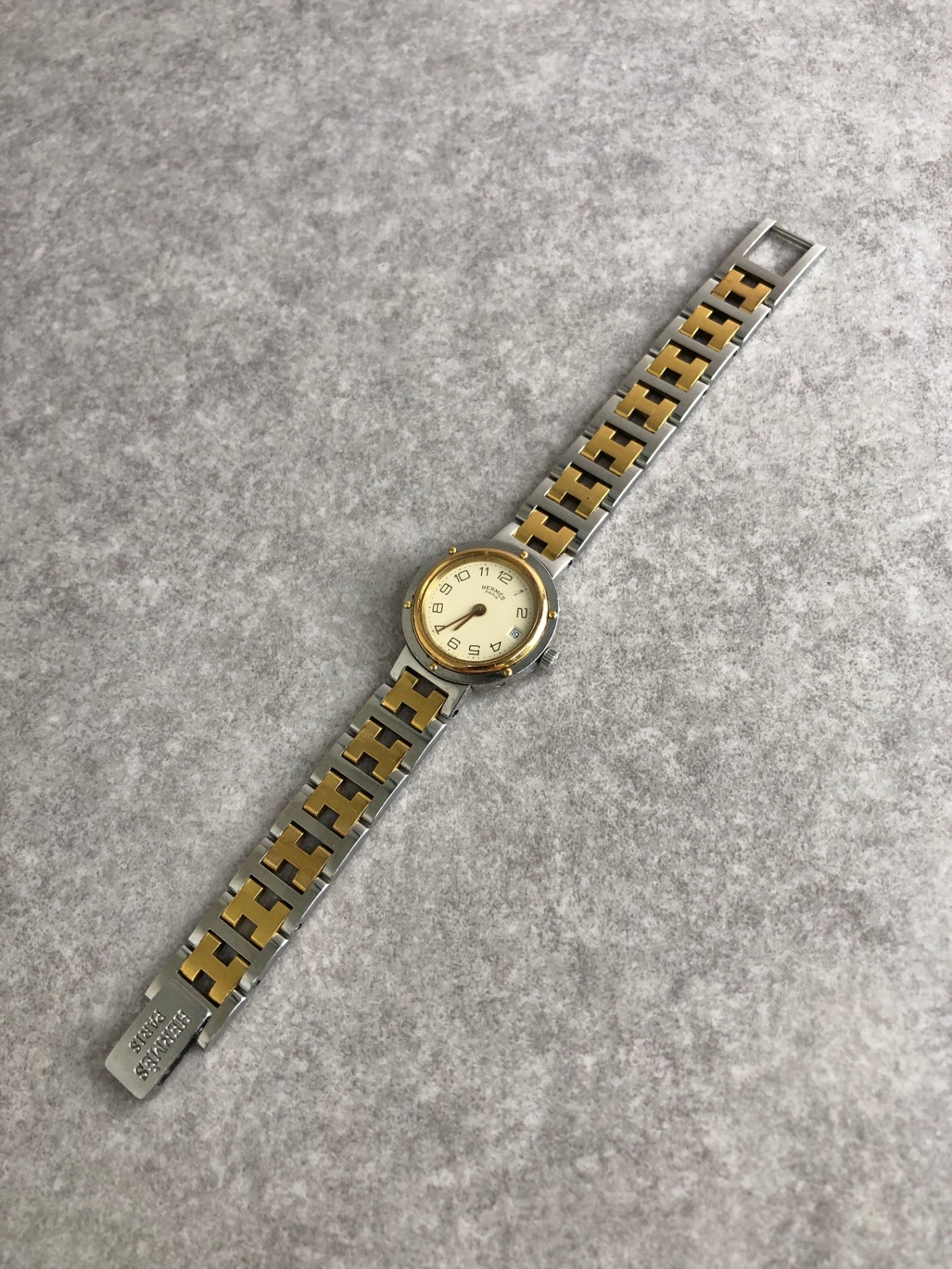 HERMES Quartz  Clipper Watch Silver×Gold Vintage 8nv65a