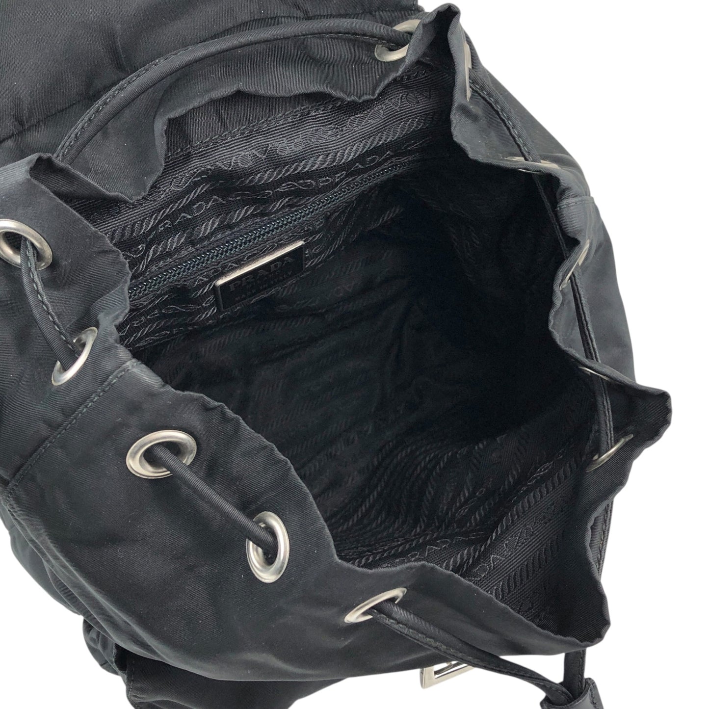 PRADA Tessuto Triangle Logo Double Pocket Backpack Black Vintage najw37