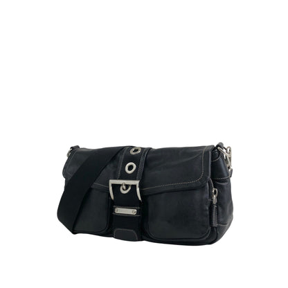 PRADA Triangle Logo Front Buckle Double Pocket Shoulder bag Black Vintage vjewiz