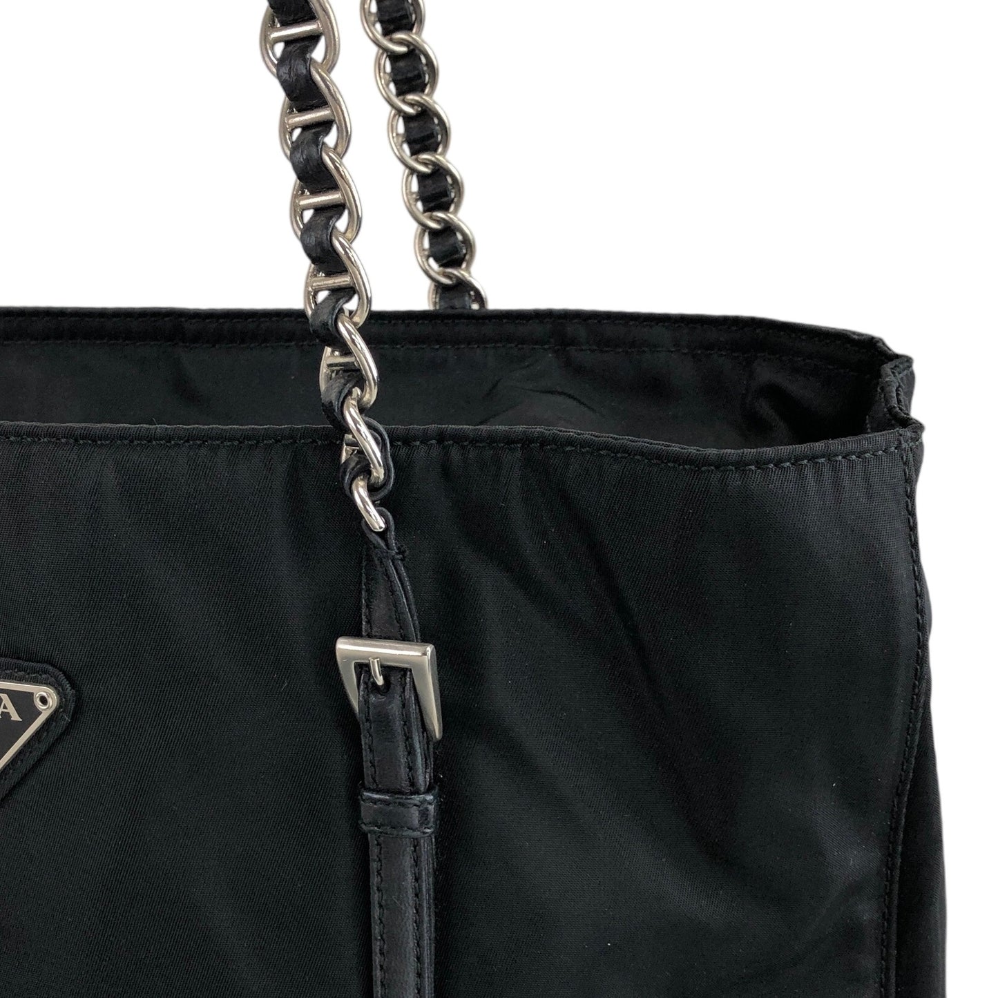 PRADA Triangle Logo Chain Shoulder bag Black Vintage 75c4rm