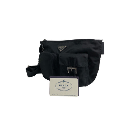 PRADA Triangle Logo Front Pocket Sling bag Black Vintage ts8rf4