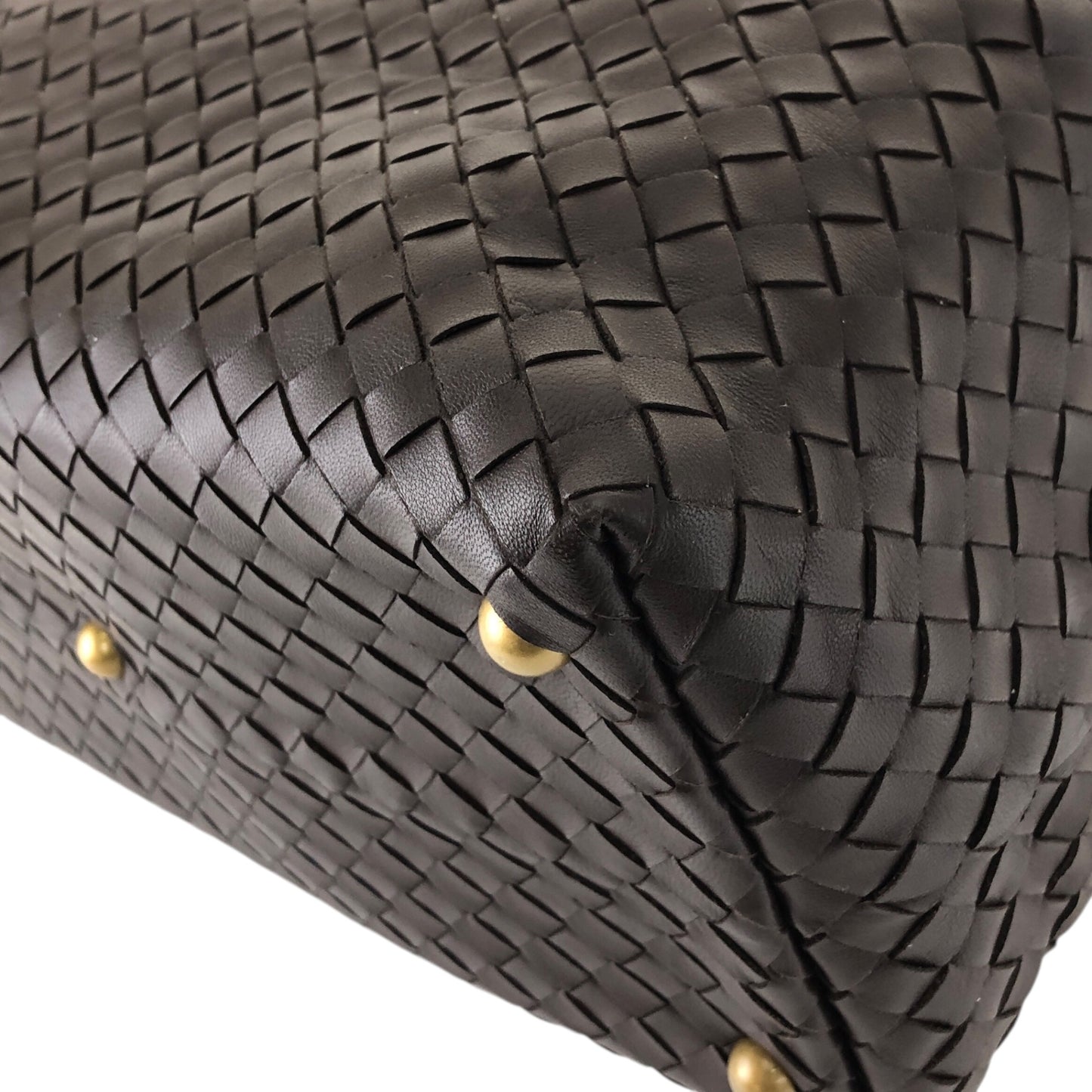 Bottega Veneta Intrecciato Padlock Boston bag Handbag Brown Vintage 2knttm