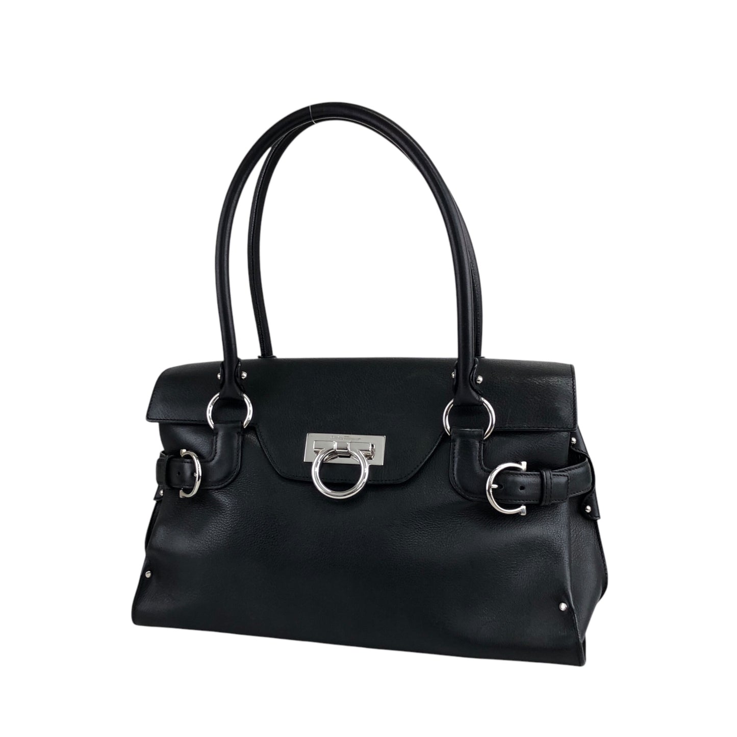 Salvatore Ferragamo Gancini Handbag Black Vintage b236p8