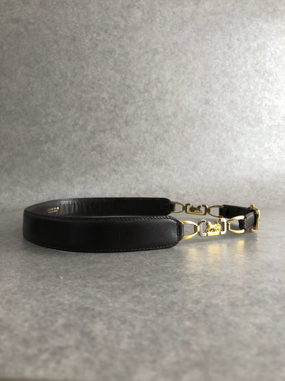 CELINE Horse Carriage Belt Black Vintage ykpypt