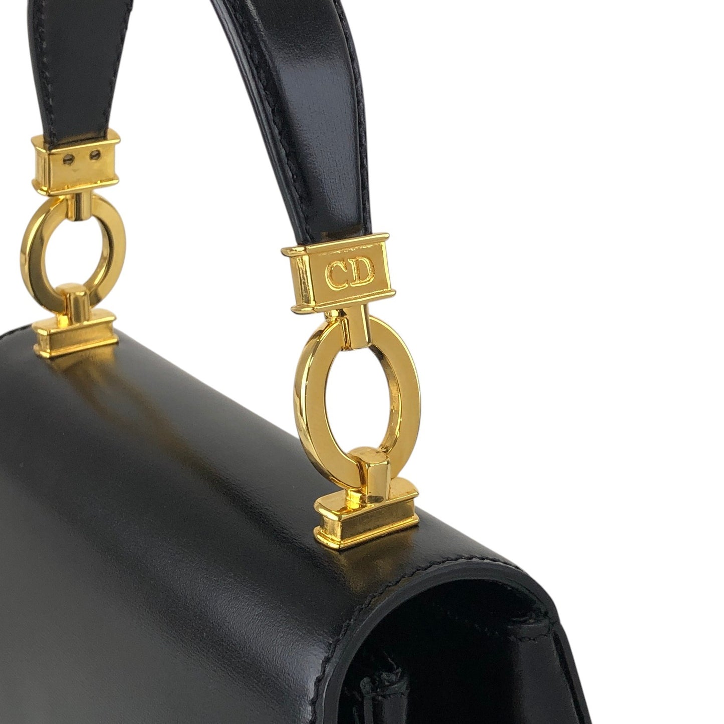 Christian Dior CD Logo Top Handle Handbag Black Vintage bv6834