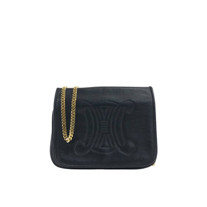 CELINE Triomphe Stitch Chain Shoulder bag Black Vintage 8u4mtc