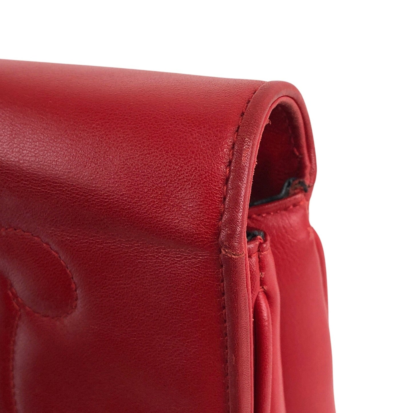 CELINE Triomphe Stitch Chain Shoulder bag Red Vintage 2vaduu