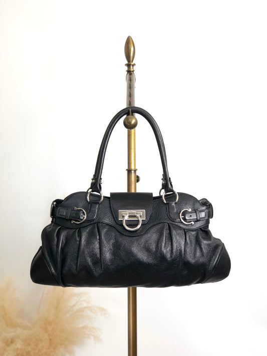 Salvatore Ferragamo Gancini Handbag Black Vintage igucky
