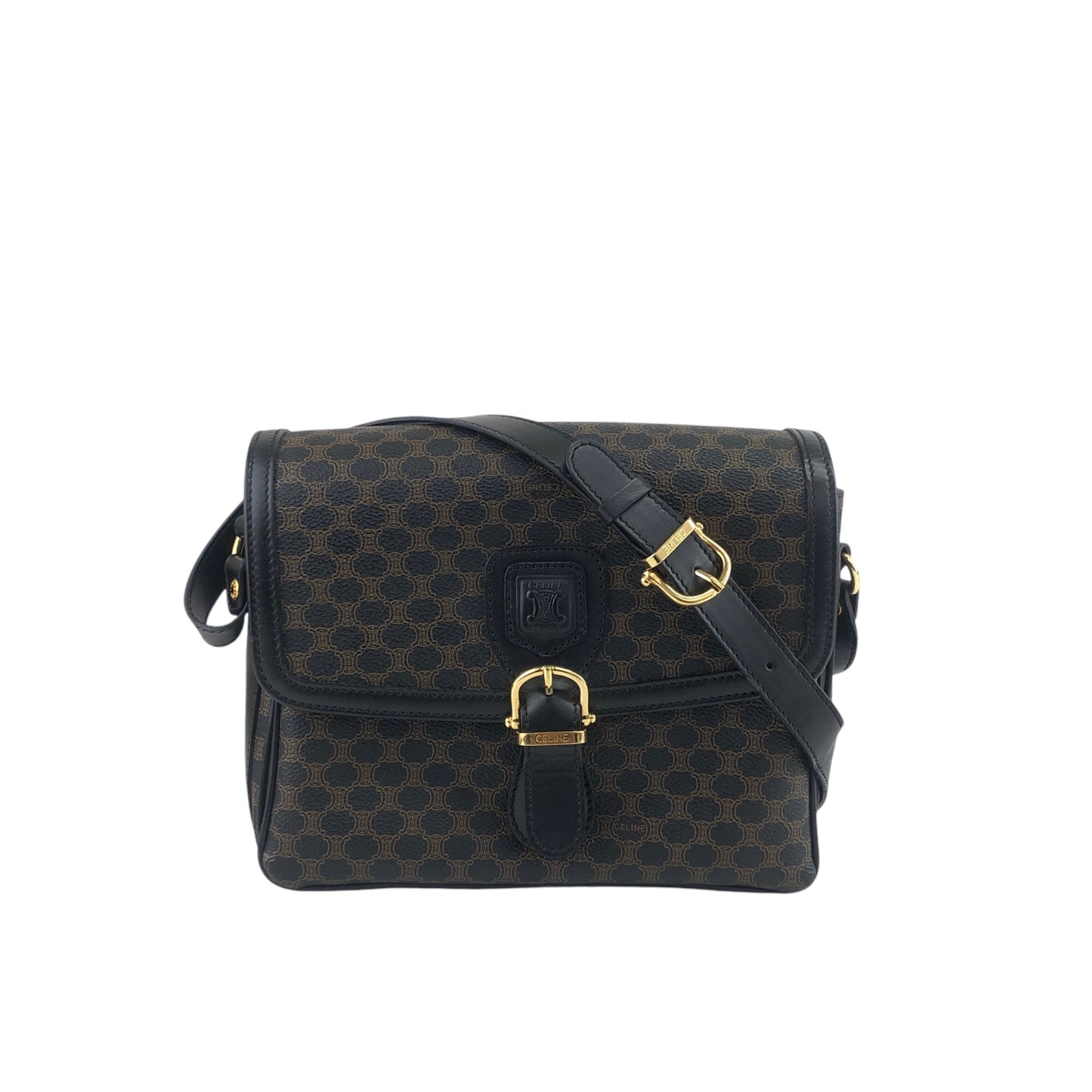 CELINE Macadam Front Buckle Shoulder bag Black Vintage n5nr8t